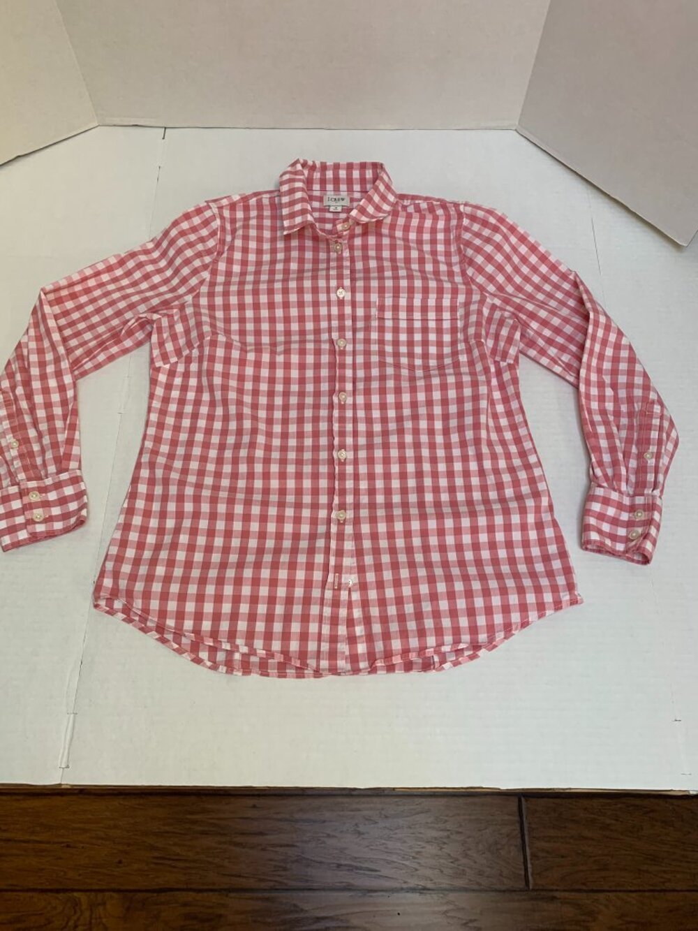 J Crew Womans Size Small Pink/Dusty Rose Check Pattern Button Down SHirt BLouse
